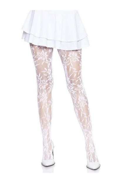 Leg Avenue Chantilly Floral Lace Tights in One Size 6