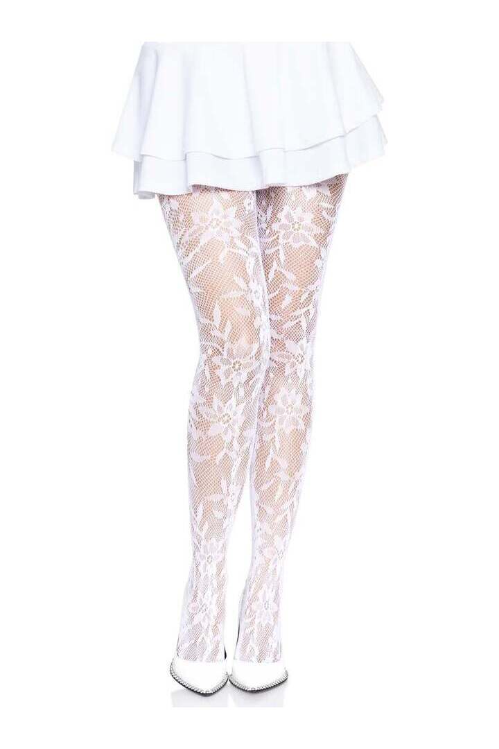 Leg Avenue Chantilly Floral Lace Tights in One Size 8