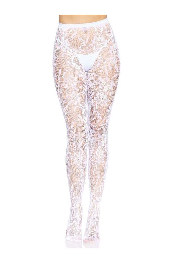 Leg Avenue Chantilly Floral Lace Tights in One Size 9