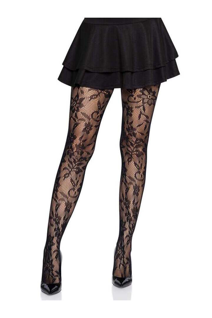 Leg Avenue Chantilly Floral Lace Tights in One Size 