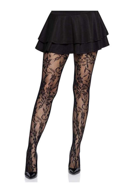 Leg Avenue Chantilly Floral Lace Tights in One Size 