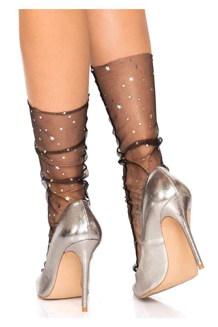 Leg Avenue Charli Stars and Moons Socks Black in One Size 2