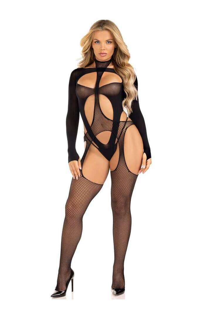 Leg Avenue Cheat Code Suspender Bodystocking and Teddy Set Black in One Size 5