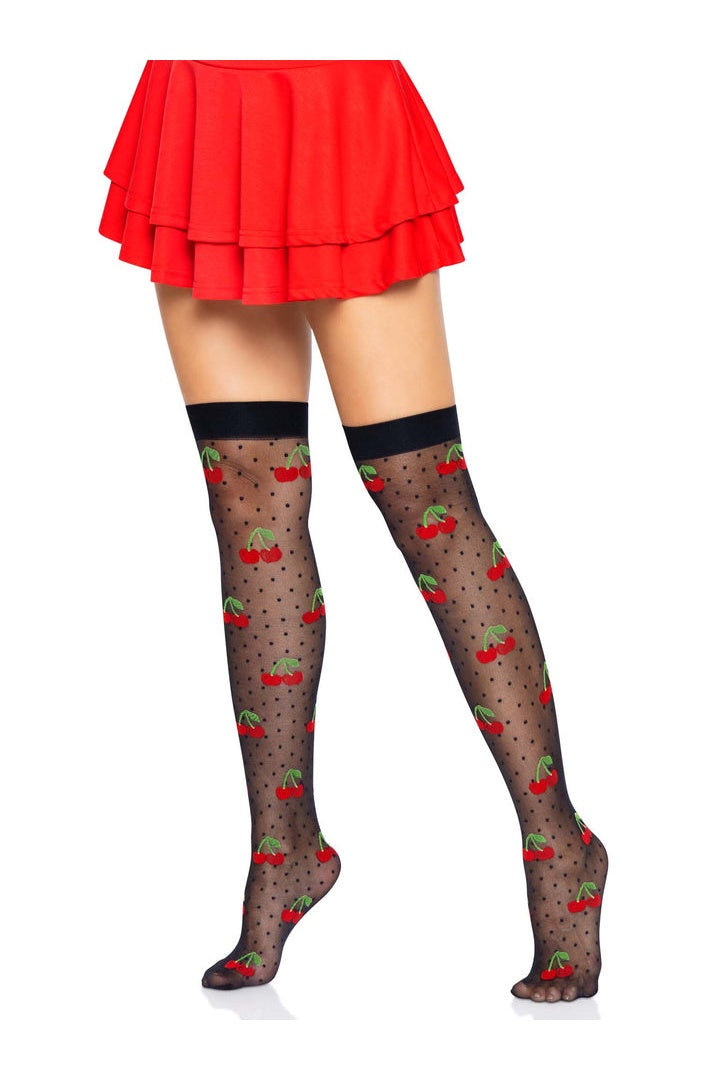 Leg Avenue Cherry Dot Thigh Highs in One Size  2