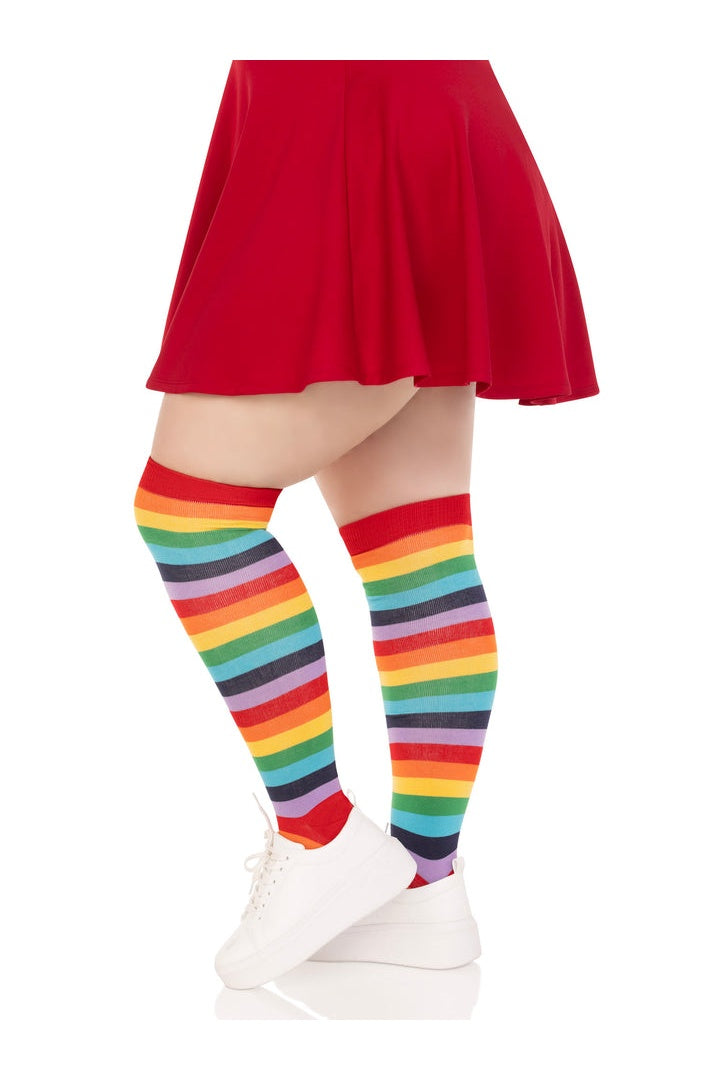 Leg Avenue Cherry Plus Rainbow Thigh High Socks Multicolor in 1X/2X  1