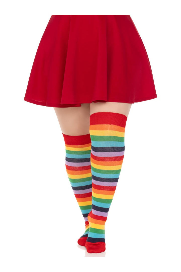 Leg Avenue Cherry Plus Rainbow Thigh High Socks Multicolor in 1X/2X  2