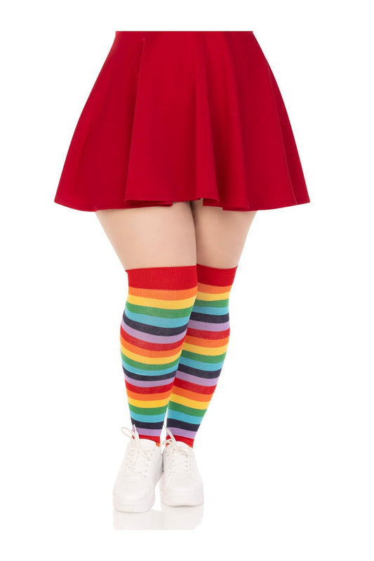 Leg Avenue Cherry Plus Rainbow Thigh High Socks Multicolor in 1X/2X  3