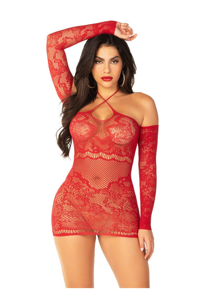 Leg Avenue Circle Back Lace Mini Dress in One Size  6
