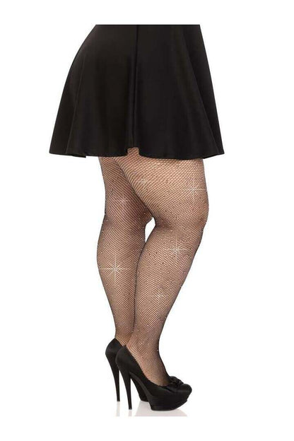 Leg Avenue Colby Plus Rhinestone Fishnet Tights in 1X/2X 2