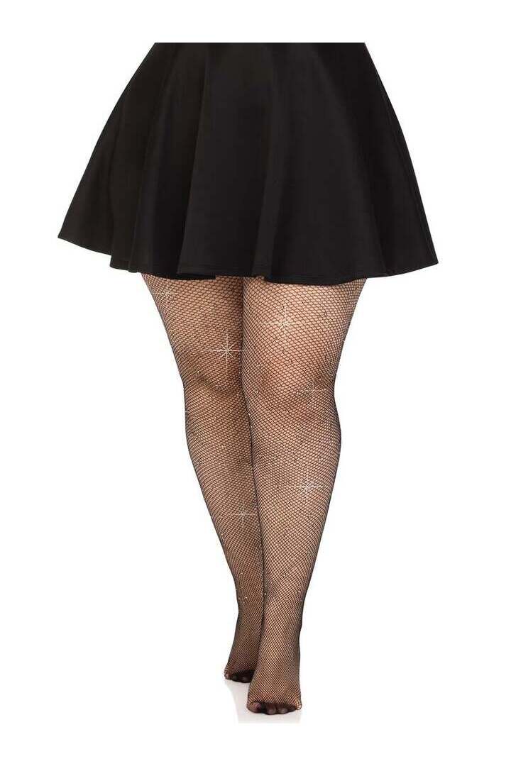Leg Avenue Colby Plus Rhinestone Fishnet Tights in 1X/2X 3