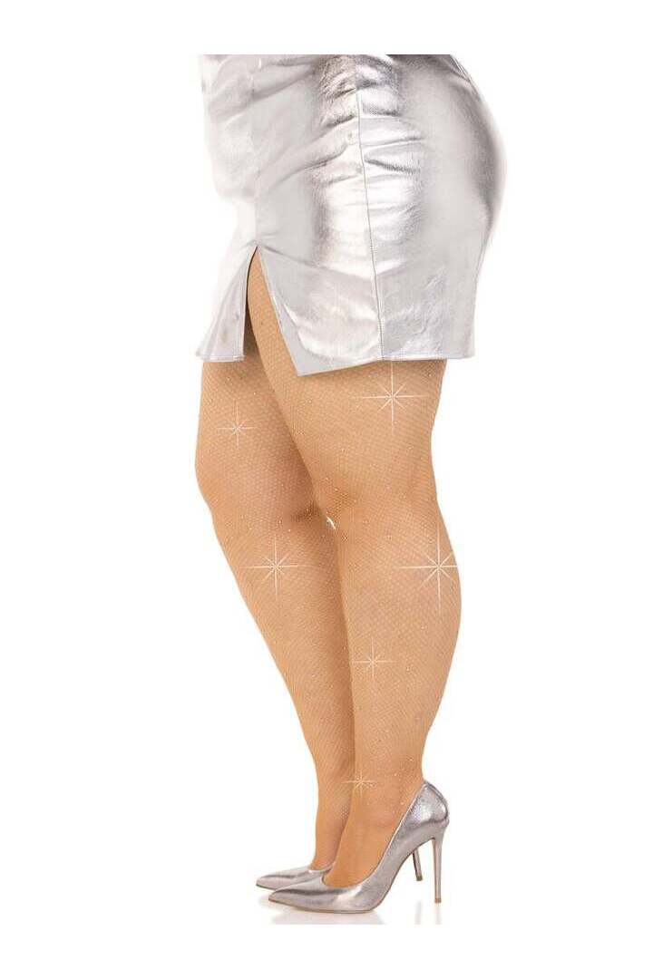 Leg Avenue Colby Plus Rhinestone Fishnet Tights in 1X/2X 6