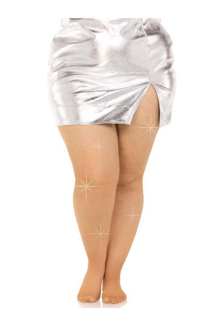 Leg Avenue Colby Plus Rhinestone Fishnet Tights in 1X/2X 7