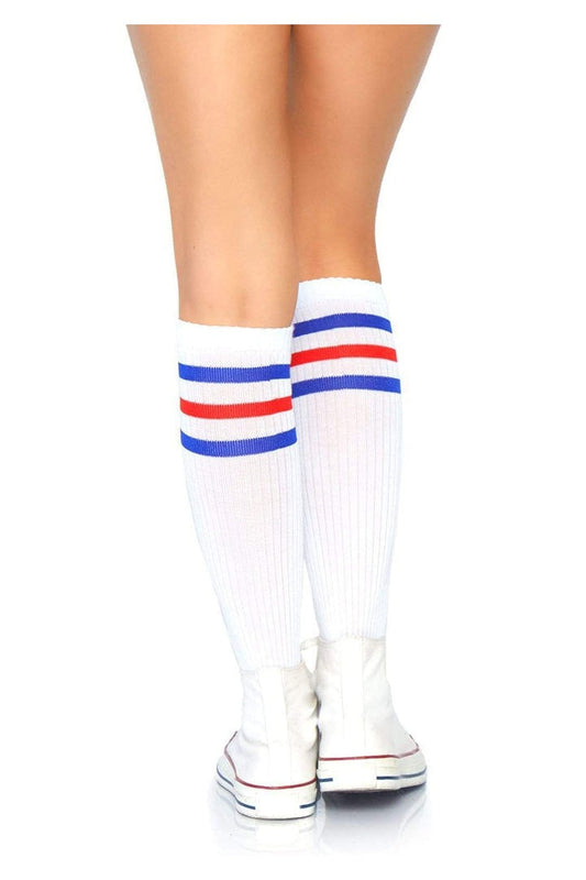 Leg Avenue Collette Athletic Knee High Socks Red/White/Blue in One Size 