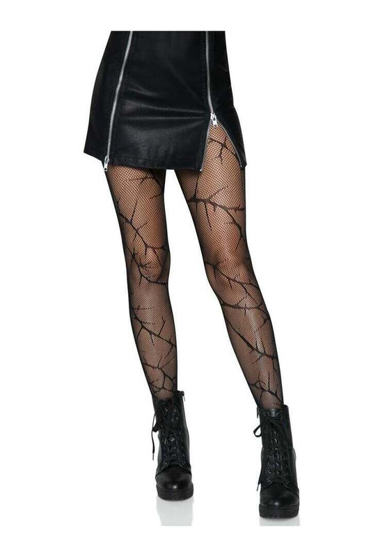 Leg Avenue Cracked Fishnet Tights Black in One Size 