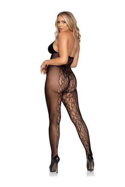 Leg Avenue Curves Ahead Lace & Opaque Bodystocking Black in One Size 4