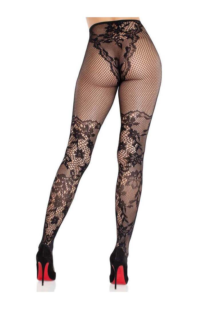 Leg Avenue Dahlia Lace Tights Black in One Size 2