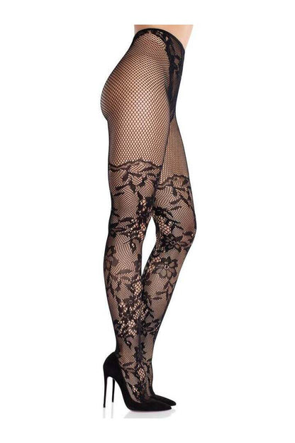 Leg Avenue Dahlia Lace Tights Black in One Size 3
