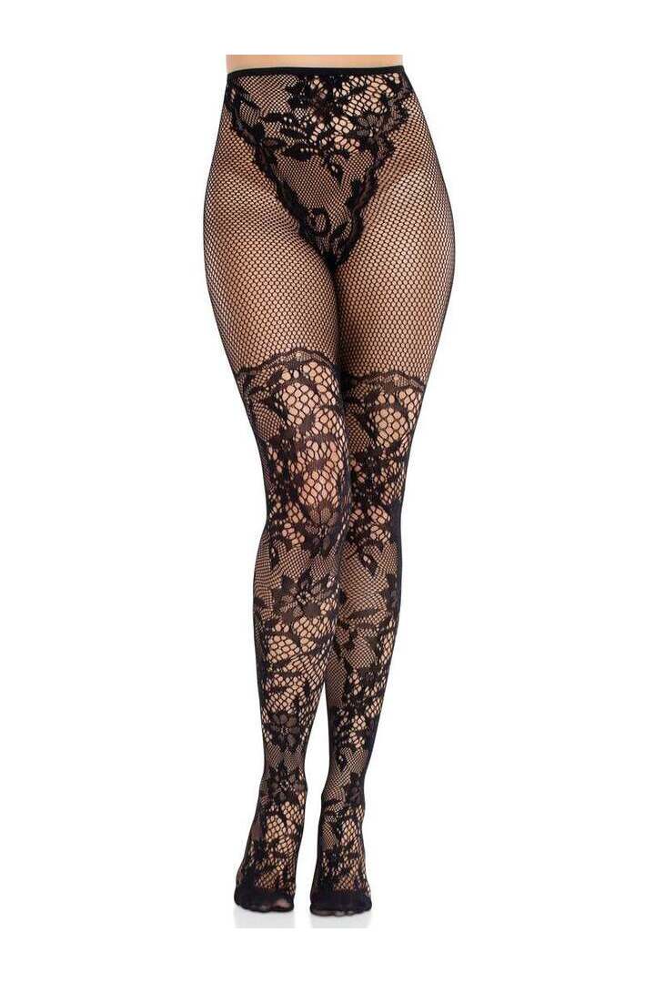 Leg Avenue Dahlia Lace Tights Black in One Size 4