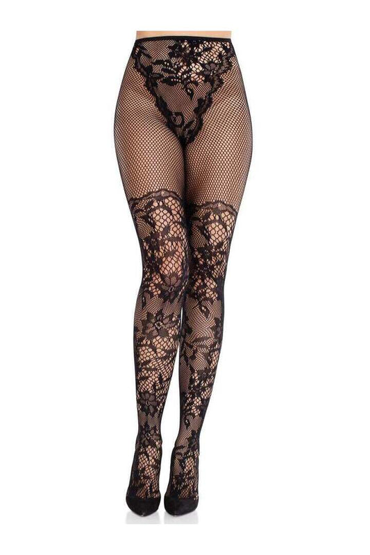 Leg Avenue Dahlia Lace Tights Black in One Size 