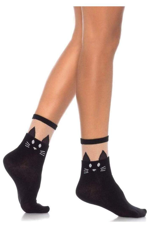 Leg Avenue Daphne Black Cat Ankle Socks Black in One Size 