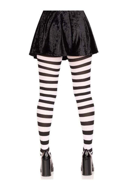 Leg Avenue Darby Striped Opaque Tights Black/White in One Size 2