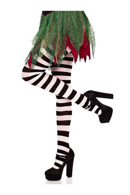 Leg Avenue Darby Striped Opaque Tights Black/White in One Size 3
