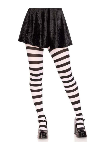 Leg Avenue Darby Striped Opaque Tights Black/White in One Size 