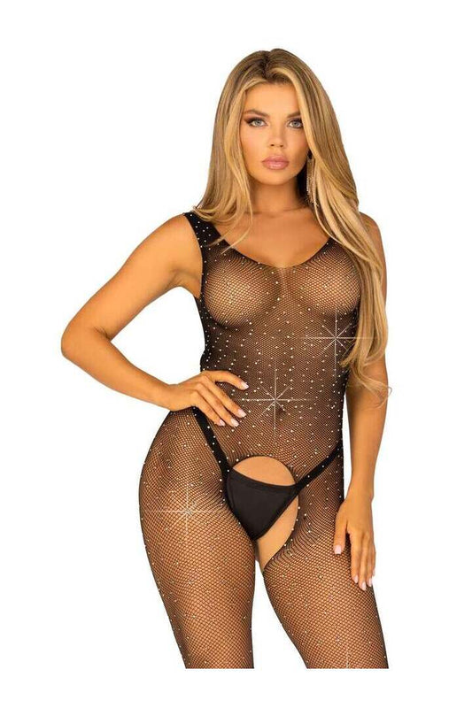 Leg Avenue Dare Me Rhinestone Bodystocking Black in One Size 