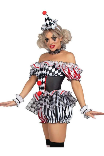Leg Avenue Darling Harlequin Clown Costume in White/Red/Black 2
