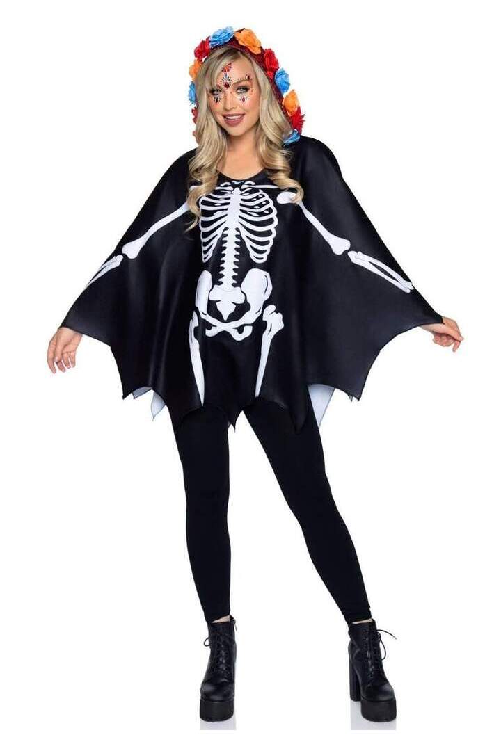 Leg Avenue Day of the Dead Costume Poncho Black/White in One Size 2