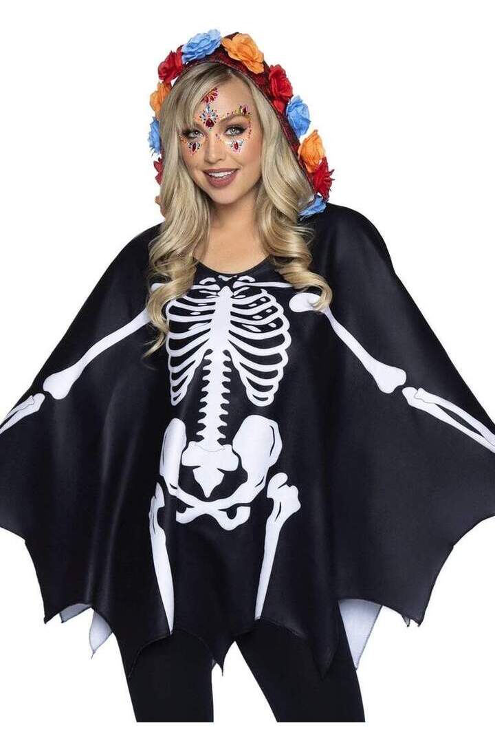 Leg Avenue Day of the Dead Costume Poncho Black/White in One Size 