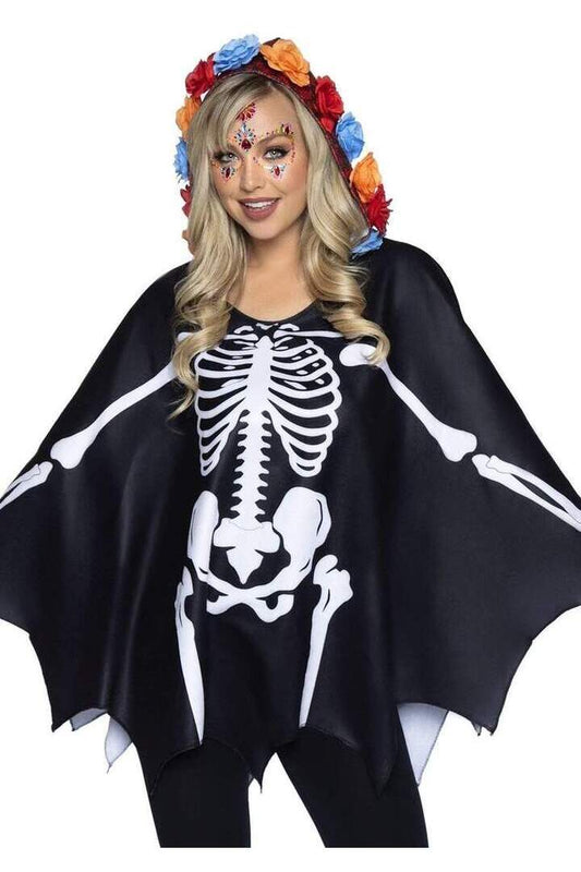 Leg Avenue Day of the Dead Costume Poncho Black/White in One Size 