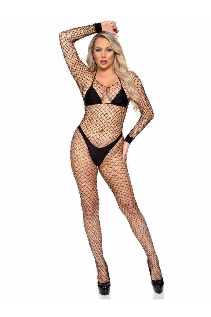 Leg Avenue Deep Connection Fishnet Bodystocking Black in One Size 2
