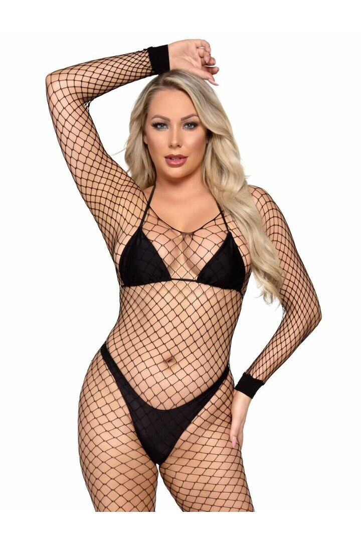 Leg Avenue Deep Connection Fishnet Bodystocking Black in One Size 