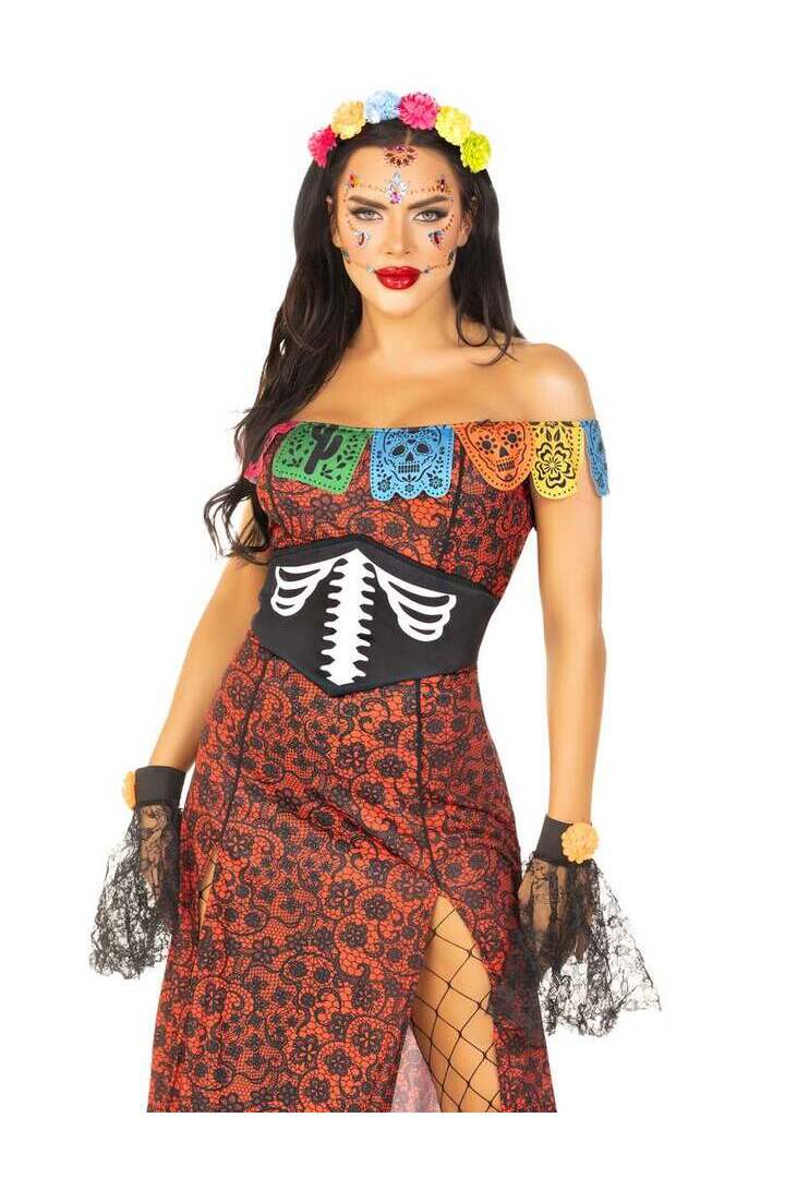 Leg Avenue Deluxe Day of the Dead Beauty Costume in Red/Black 3