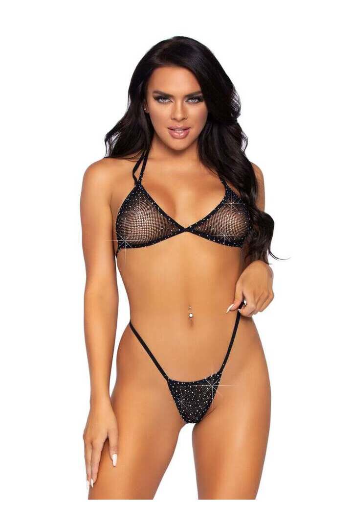 Leg Avenue Desire Rhinestone Bra Set Black in One Size 3
