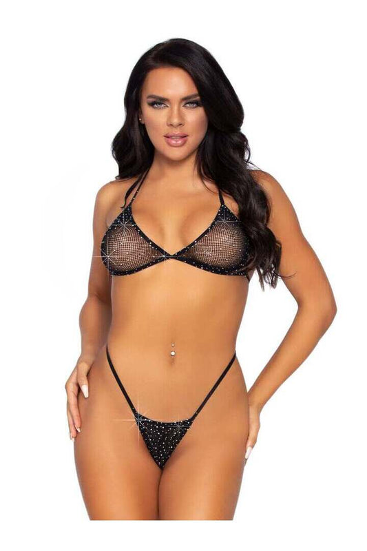 Leg Avenue Desire Rhinestone Bra Set Black in One Size 
