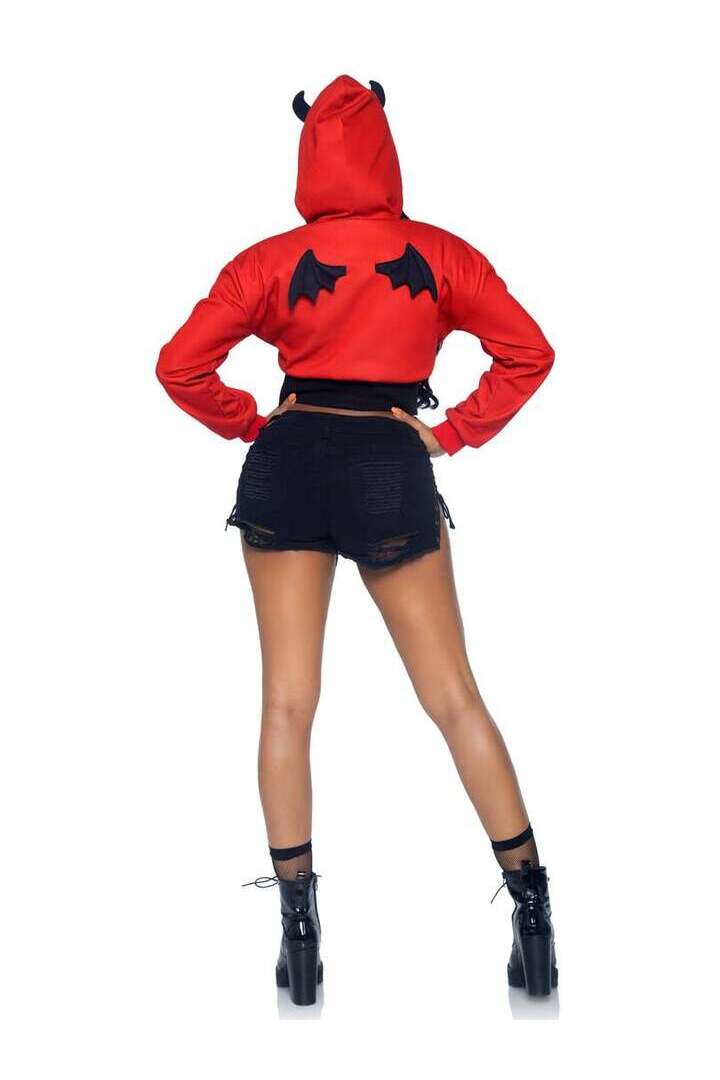 Leg Avenue Devil Cropped Hoodie With Wings in Red/Black 3