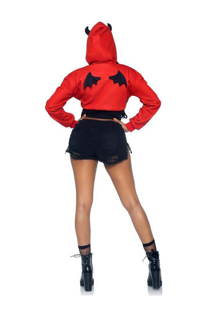 Leg Avenue Devil Cropped Hoodie With Wings in Red/Black 3