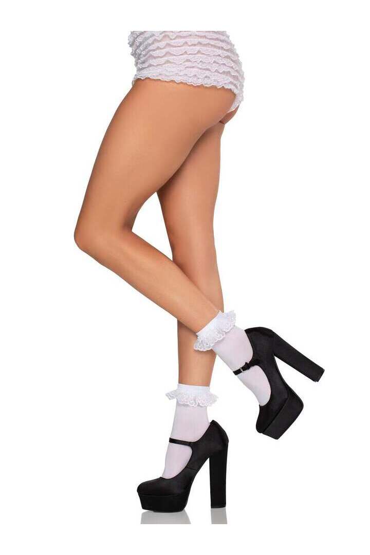 Leg Avenue Diem Lace Ruffle Anklet Socks in One Size 5