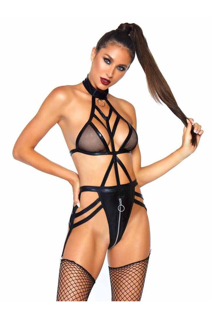 Leg Avenue Dirty Mind Cage Strap Teddy in Black 3