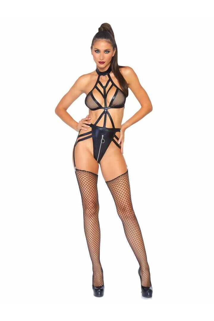 Leg Avenue Dirty Mind Cage Strap Teddy in Black 4