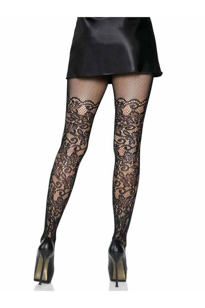 Leg Avenue Drew Floral Vine Fishnet Tights Black in One Size 1