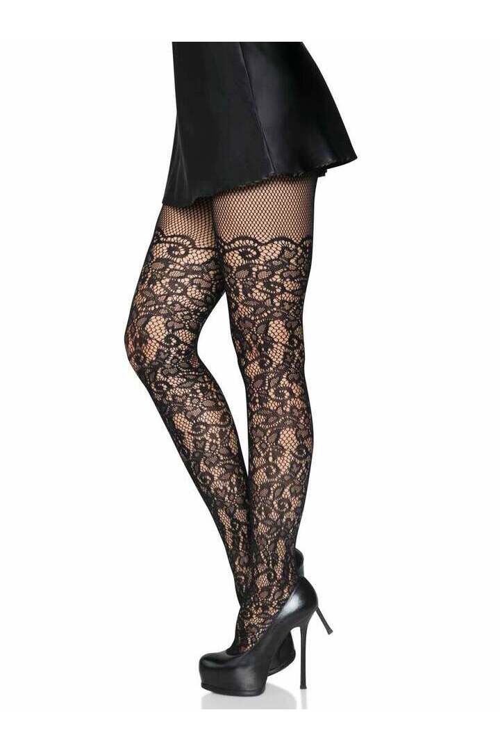 Leg Avenue Drew Floral Vine Fishnet Tights Black in One Size 2