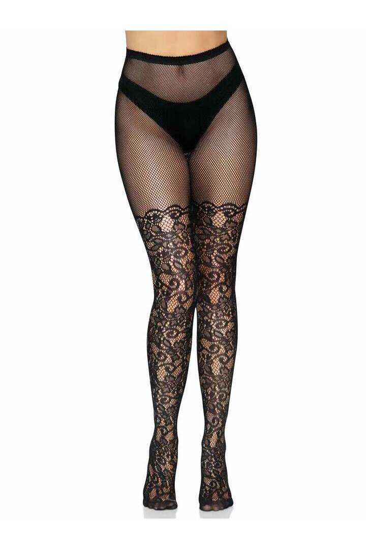 Leg Avenue Drew Floral Vine Fishnet Tights Black in One Size 3