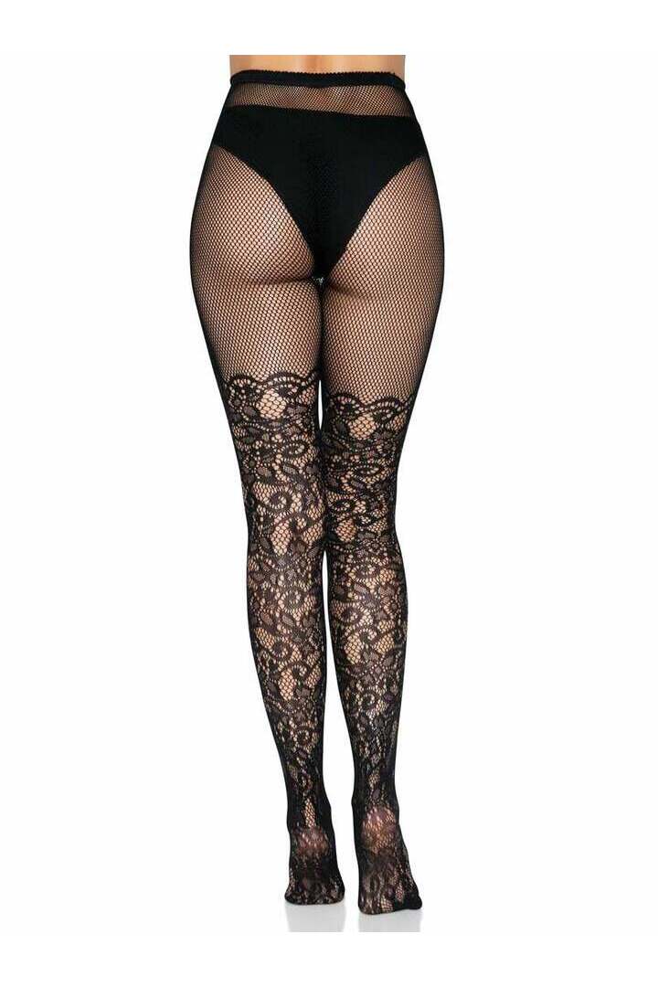 Leg Avenue Drew Floral Vine Fishnet Tights Black in One Size 4