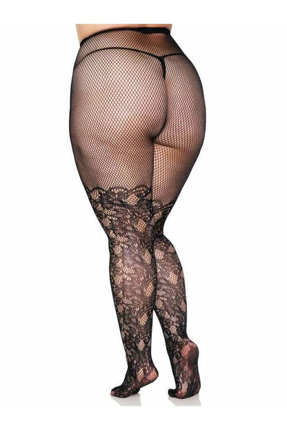 Leg Avenue Drew Plus Floral Vine Fishnet Tights Black in Queen Size 3