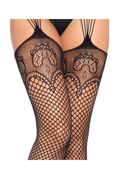 Leg Avenue Duchess Garter Belt Fishnet Stockings Black in One Size  2