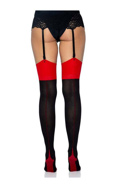 Leg Avenue Emma Contrast Cuban Heel Stockings Black/Red in One Size 3