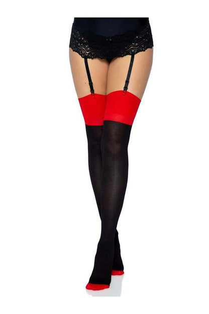 Leg Avenue Emma Contrast Cuban Heel Stockings Black/Red in One Size 4
